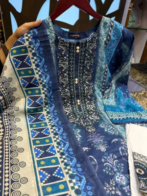 Sadabahar Swizz Lawn with Embroidery Work